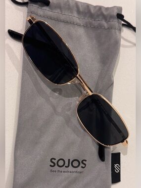 SOJOS Women’s Gold Frame Black Lens Sunglasses — Slim Rectangular